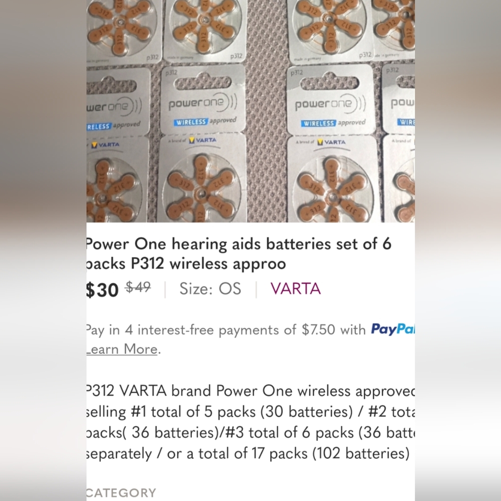5 pack of 6 batteries total of (30) P312 hearing aids batteries